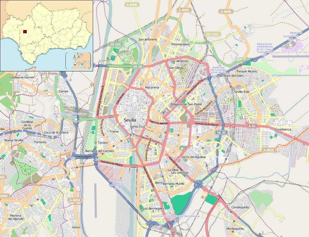 Sevilla İspanya mahalleleri haritası