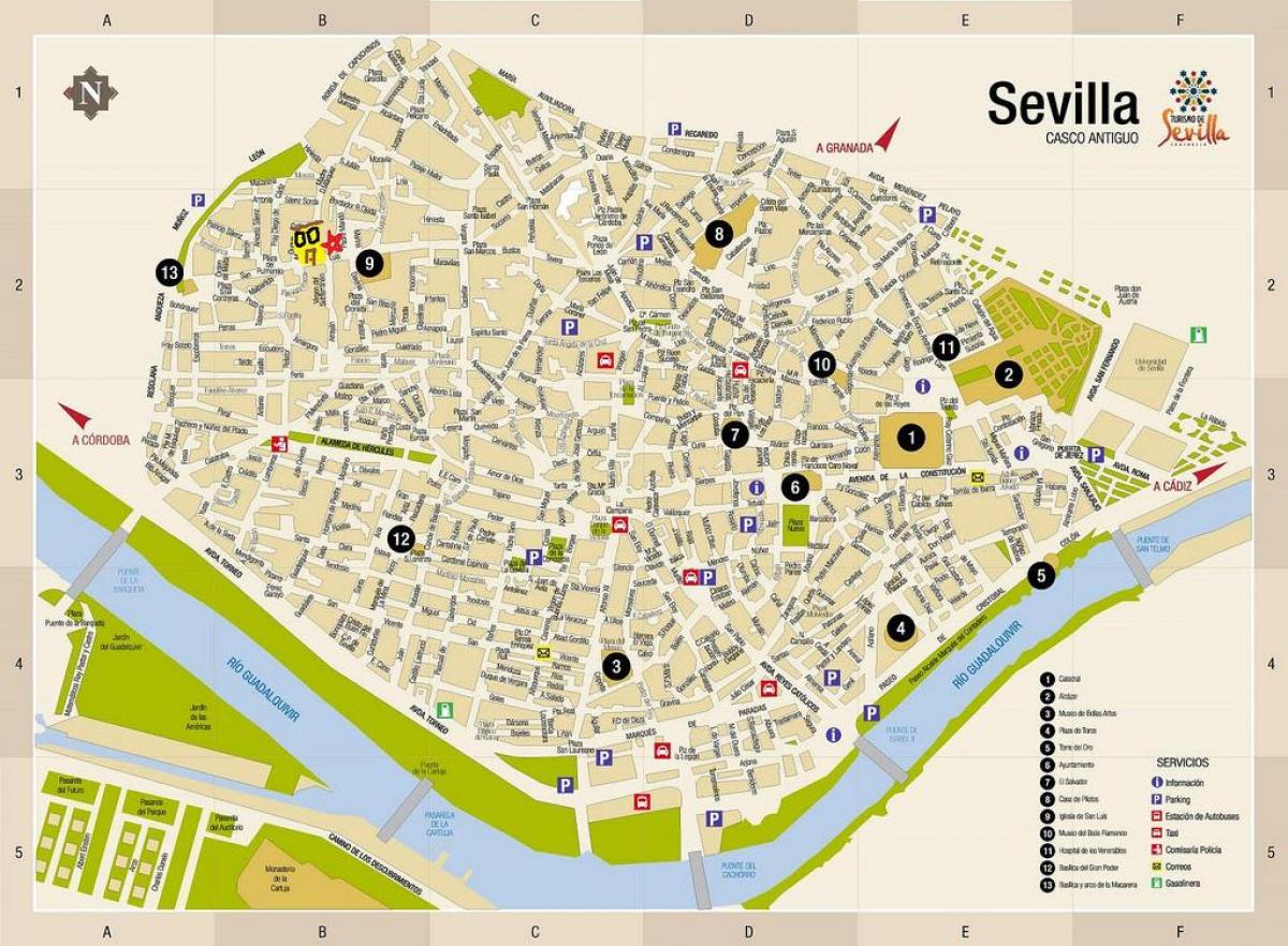 Sevilla İspanya'nın ücretsiz harita sokak haritası 